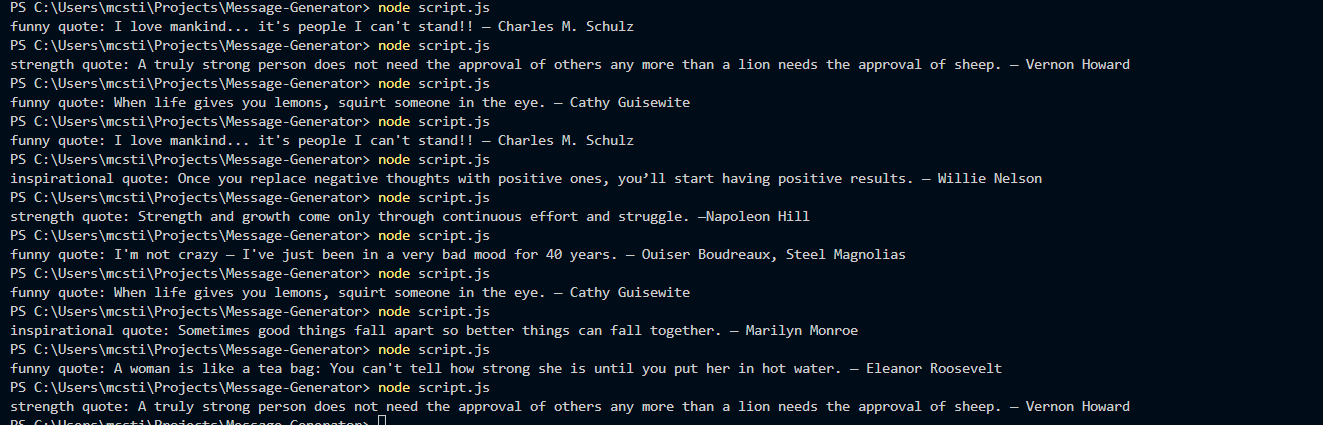 Terminal output for Mixed Messages